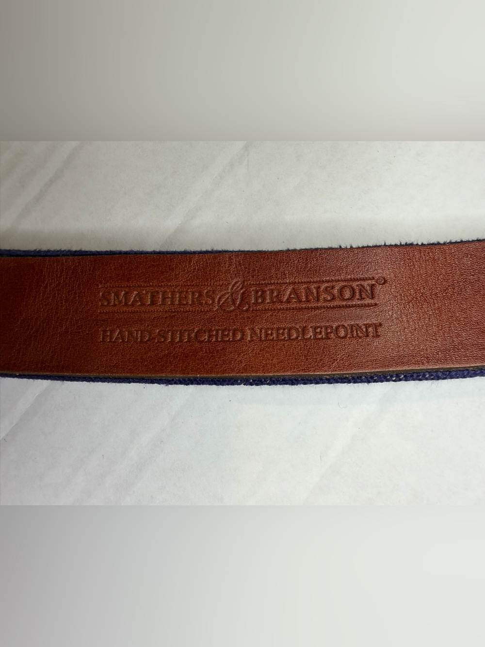 Smathers & Branson Crossed Tennis Racquets Needlepoint Belt Size 32 Navy Brass - Picture 6 of 8